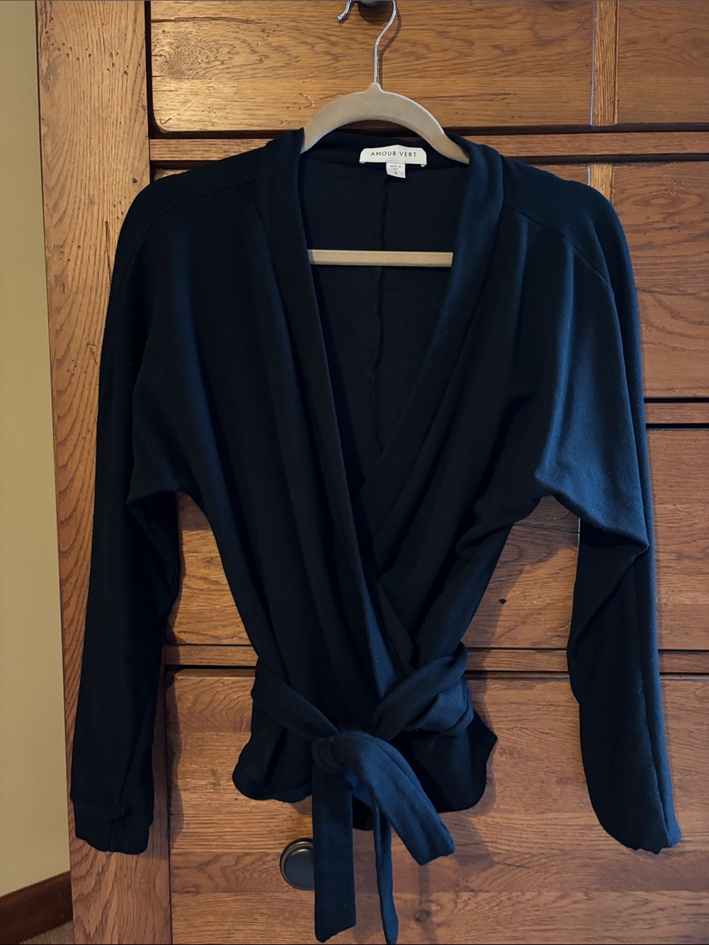 Amour Vert Black wrap sweatshirt Top with Center Back Seam